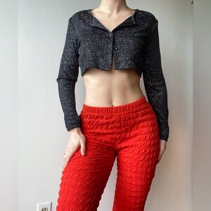 Byer Dress Vintage black sparkly cropped longsleeve top  - size S